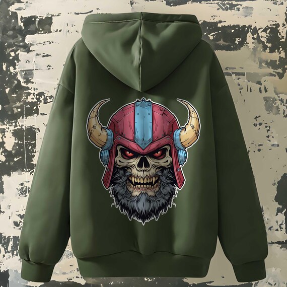 Rebellious Viking Skull Hoodie - Cozy Sweatshirt, Graphic Hoodie, Unisex teen gift, Casual Wear, Unique Gift for Men & Women,Biker gifts