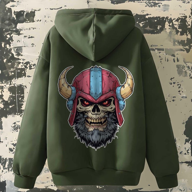 Rebellious Viking Skull Hoodie - Cozy Sweatshirt, Graphic Hoodie, Unisex teen gift, Casual Wear, Unique Gift for Men & Women,Biker gifts image 1
