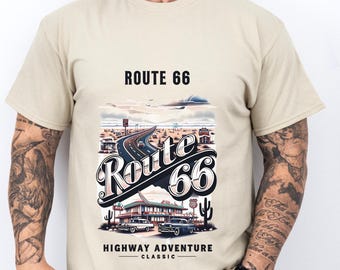 Route 66 Vintage T-shirt - Highway Adventure Road Trip T-shirt, Retro Americana Travel T-shirt, Unisex, Klassisk Road Trip-present, Present till honom/henne