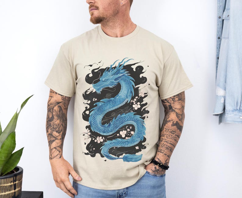 Chinesisches Drachen-Grafik-T-Shirt: Unisex-Shirt aus schwerer Baumwolle Bild 4