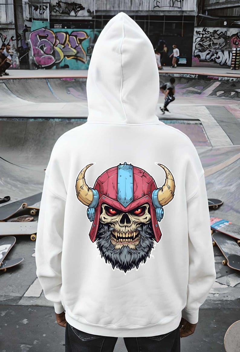 Rebellious Viking Skull Hoodie - Cozy Sweatshirt, Graphic Hoodie, Unisex teen gift, Casual Wear, Unique Gift for Men & Women,Biker gifts image 3