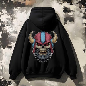 Rebellious Viking Skull Hoodie - Cozy Sweatshirt, Graphic Hoodie, Unisex teen gift, Casual Wear, Unique Gift for Men & Women,Biker gifts image 2
