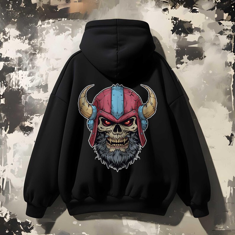 Rebellious Viking Skull Hoodie - Cozy Sweatshirt, Graphic Hoodie, Unisex teen gift, Casual Wear, Unique Gift for Men & Women,Biker gifts image 2