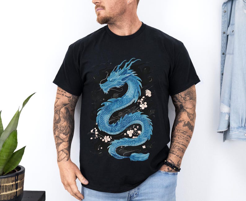 Chinesisches Drachen-Grafik-T-Shirt: Unisex-Shirt aus schwerer Baumwolle Bild 1