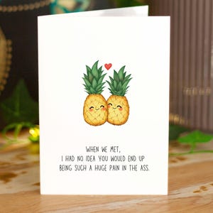Tarjeta de amor con piña divertida, tarjeta de aniversario sarcástica, tarjeta de San Valentín grosera para él, tarjeta inapropiada para ella, tarjeta de cumpleaños para mi mejor amiga