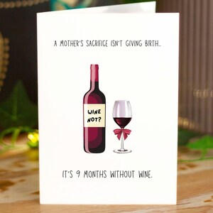 Biglietto divertente per neomamma, biglietto fatto a mano per mamma che beve vino, biglietto per la festa della mamma, biglietto sarcastico per baby shower, biglietto per la gravidanza, biglietto d'auguri per amanti del vino, vino no