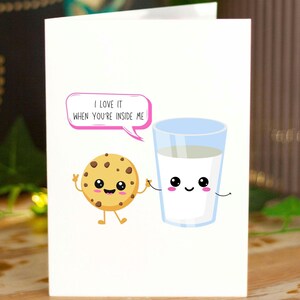 Schmutzige Jubiläumskarte, lustige freche Liebeskarte für Freund, Freundin, Sexy Keks und Milch Karte, handgemachte Erwachsenen Humor Karte, Sexy Karte