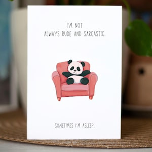 Cartão engraçado de panda sarcástico, cartão de rainha da soneca para ela, cartão de felicitações exclusivo de animal, cartão de aniversário para ele, cartão fofo feito à mão, só porque sim