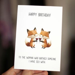 Grappige verjaardagskaart voor schoonmoeder, onbeleefde kaart voor haar, ongepaste, handgemaakte kaart, volwassen humor, sarcastisch cadeau, schattige vos, wijnkaart