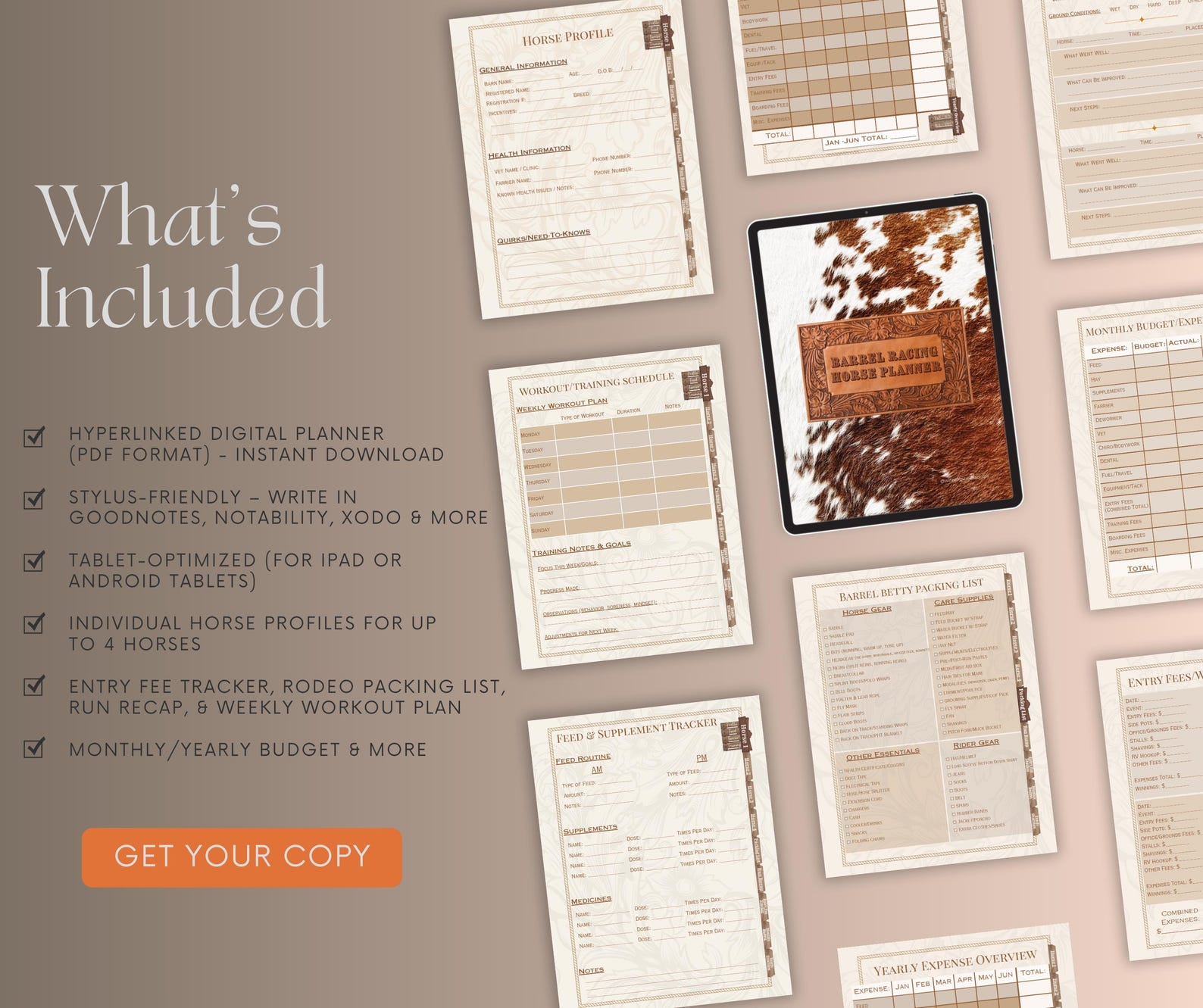 Barrel Racing Horse Planner | Digital Planner for Goodnotes ...