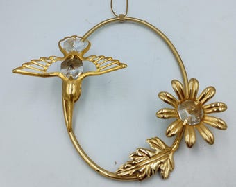 Vintage 22K Gold Filigree Hummingbird Window Ornament. Colibri Flower Garden Gift. @BellaMia KeepSakes