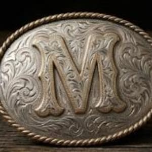 Vintage Y2K (Retro) Western Silver-Tone "M" Monogram Belt Buckle – Floral Scrollwork USA. @BellaMia KeepSakes