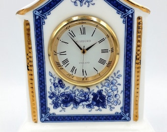 Vintage Ayshford Blue Manor Roses Mantel Clock Fine Bone China Staffordshire England. @BellaMiaKeepSakes
