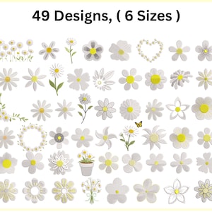 Bundle med broderimönster med prästkragar och blommor - Set med 49 miniblommor, prästkragekransar och fjärilskrukor - Maskinbroderad - Digital nedladdning - 5 storlekar