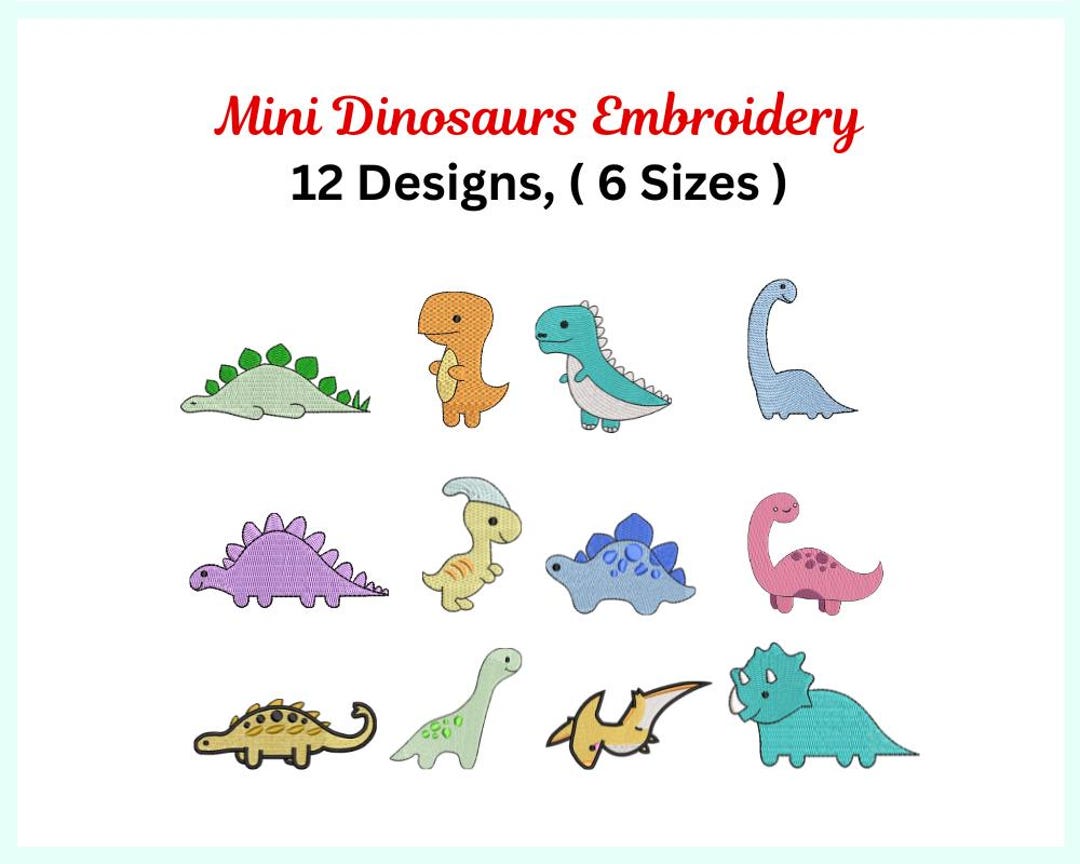 12 Mini Dinosaurs Embroidery Design - Baby Dinosaurs Animal Set Machine ...
