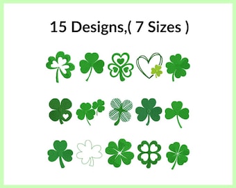 St Patrick's Day Shamrock Embroidery Bundle, Clover Leaf Machine Embroidery, 6 Sizes, Instant Download, Pes Dst Exp Files, Embroider Pattern