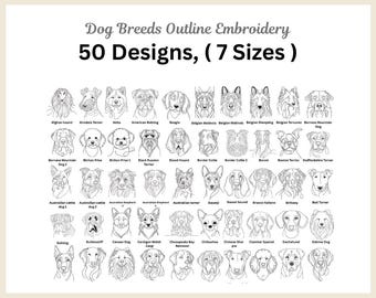 50+ Dogs Breed Outline Embroidery - Dogs Faces Bundle - Machine Embroidery - Cute Pet Dog Faces Embroidery File - Instant Download - 7 Sizes