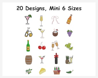 Set Mini Cocktails Embroidery, Mini Summer Drinks Bundle, Machine Embroidery, 20 Mini Beach Cocktail Designs, Instant Download, 6 Sizes
