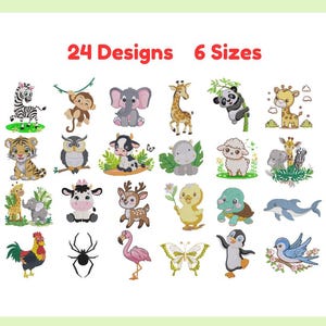 Safari Animal Embroidery Design, Cute Baby Jungle Animals Machine Embroidery, 24 Animals Designs, Instant download, Pes Dst Exp Juf Files