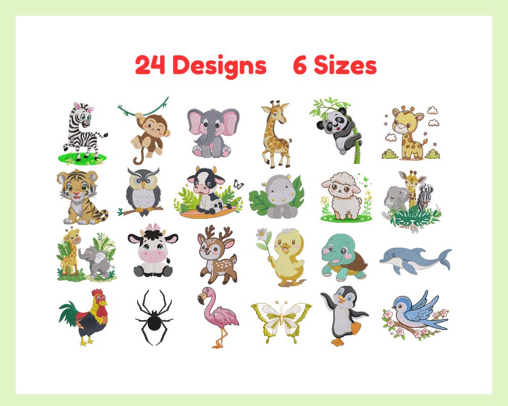 Safari Animal Embroidery Design, Cute Baby Jungle Animals Machine Embroidery, 24 Animals Designs, Instant download, Pes Dst Exp Juf Files