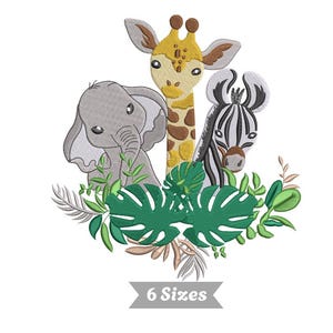 Safari Animals Embroidery, Elephant Giraffe Zebra Embroidery, Machine Embroidered Design, Baby Jungle Animals Embroidery, Digital Download