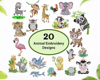 Animals Machine Embroidery Designs, 20 Safari Animals Embroidery, Cute Baby Animals Bundle, Zoo Embroidery, Digital Download, 6 Sizes