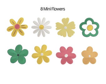Cute 8 Mini Flowers Embroidery, Daisy Small Flower Designs, Machine Embroidered, Instant Download, 4 Sizes, Floral Bundle, Pes Dst Exp Files