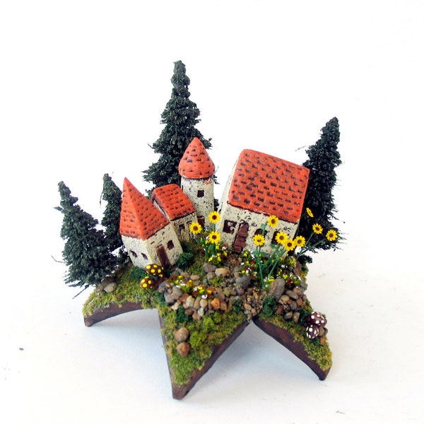 Summer Bloom Fairy House Series - Miniature French Provence Farmhouse Upon a Star with Sunflowers by Bewilder and Pine