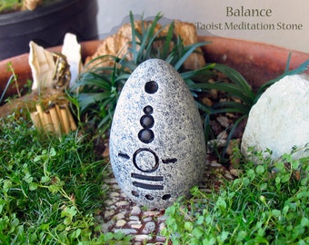 Balance - Handcrafted Taoist Meditation Altar Stone - Handpainted Clay Altar Piece - Planter and Terrarium Decor - Zen Garden