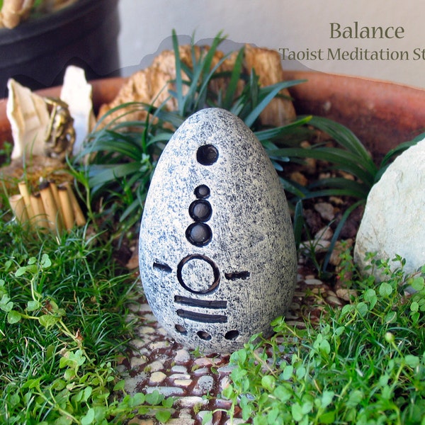 Balance - Handcrafted Taoist Meditation Altar Stone - Handpainted Clay Altar Piece - Planter and Terrarium Decor - Zen Garden