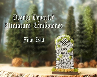 Dearly Departed - Halloween Miniature Tombstone Decor - Finn Isht - Handcrafted and Hand-Painted Decorative Gravestones - All Hallows Eve