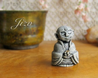 Jizo Votive Statue - Guardian of Children, Women, Travelers and All Voyagers - Bhuddist Bhodisattva Icon -  Handmade by Bewilder and Pine