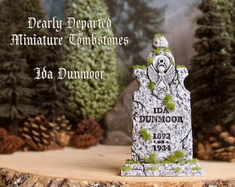 Dearly Departed - Halloween Miniature Tombstone Decor - Ida Dunmoor - Handcrafted and Hand-Painted Decorative Gravestones - All Hallows Eve