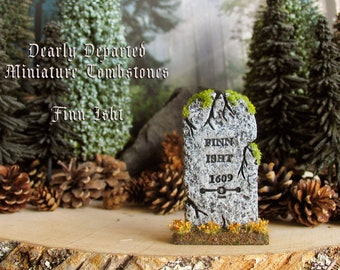 Dearly Departed - Halloween Miniature Tombstone Decor - Finn Isht - Handcrafted and Hand-Painted Decorative Gravestones - All Hallows Eve