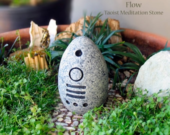 Flow - Handcrafted Taoist Meditation Altar Stone - Handpainted Clay Altar Piece - Planter and Terrarium Decor - Zen Garden