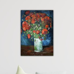 Vincent Van Gogh_s Vase With Poppies (1886) Poster Vincent Van Gogh Wall Art Van Gogh Exhibition Modern Ready to Hang Canvas Gif Of Home Art