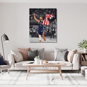 Lienzo de Stephen Curry, gif de aficionado al baloncesto, arte mural de Stephen Curry, póster de Buzzer Beater, póster de Curry, arte mural extragrande, lienzo listo para colgar