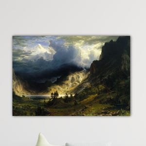 Albert Bierstadt Storm In The Rocky Mountain Poster Bierstadt Wall Art Bierstadt Paint Ready To Hang Canvas Bierstadt Canvas Home Wall Decor