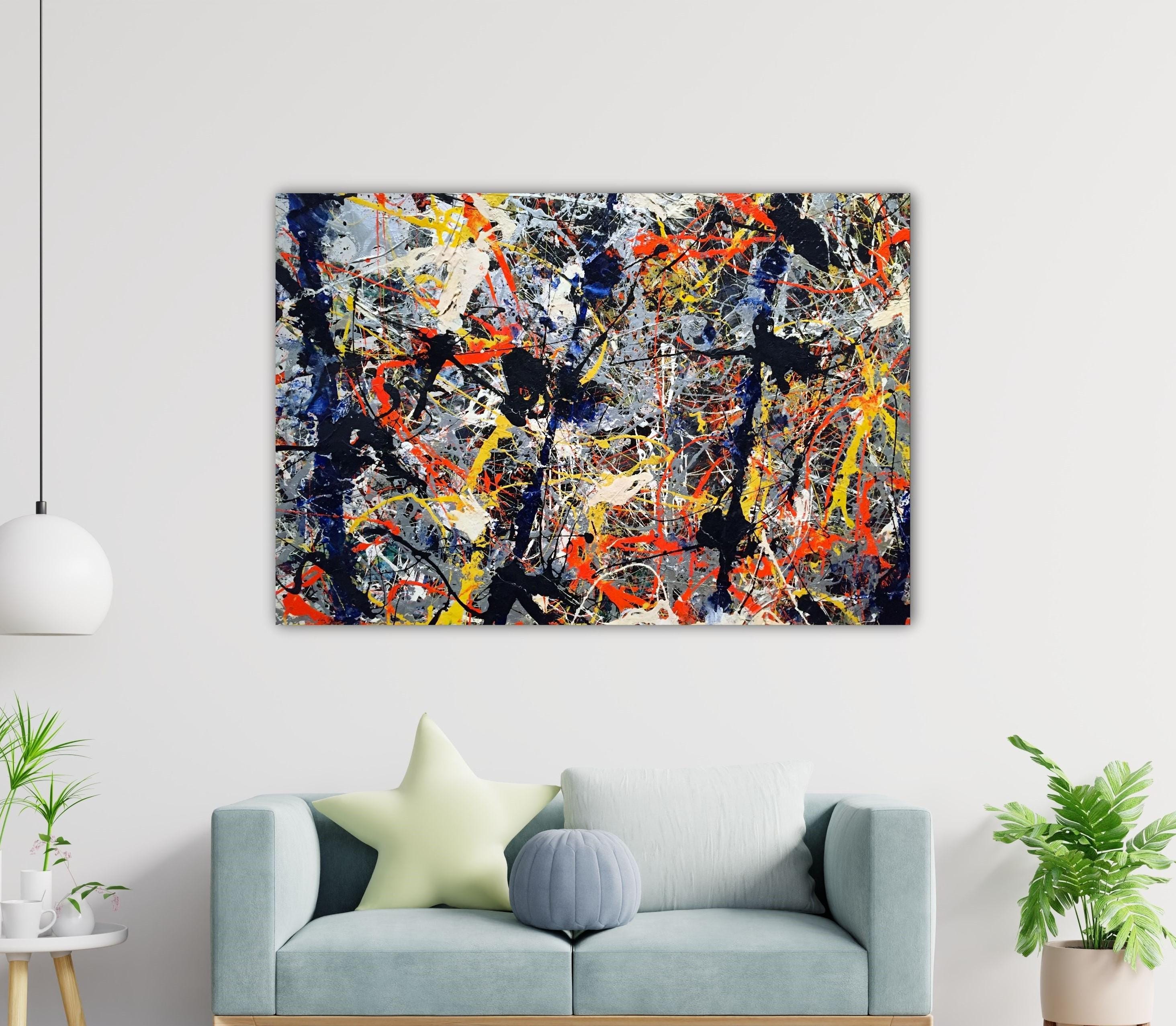 Reproduction Tableau Jackson Pollock – Poteaux Bleus – Toile Encadrée, Art Nouveau