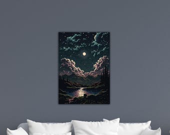 Moonlight Reflection Canvas Gift Housewarming Wall Art Moonlight and Sea Wall Art Living Room Wall Decor Art Moonlight Sky Paint Moon View