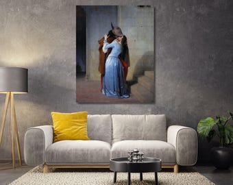 El Beso (The Kiss) 1859 by Francesco Hayez Poster,Francesco Hayez Canvas,Famous Artwork,Reproduction Canvas Home Decor,Famous Painting Art
