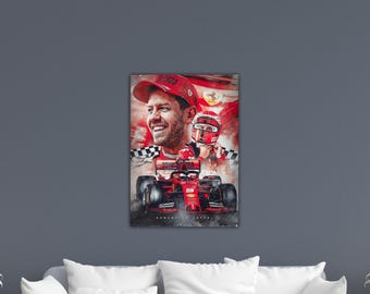 Sebastian Vettel Poster Art F1 Man Cave Decoration Canvas Formula One Wall Art F1 Grand Prix Ferrari Wall Decor Sebastian Vettel Print Art