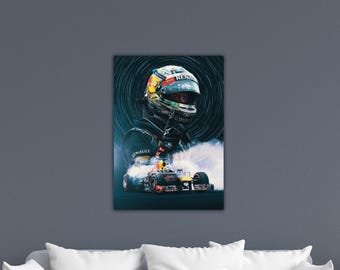 Sebastian Vettel Poster Art F1 Man Cave Decoration Canvas Formula One Wall Art F1 Grand Prix Ferrari Wall Decor Sebastian Vettel Print Art