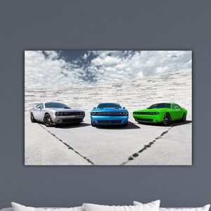 Drie Dodge Challenger poster Dodge Challenger sport auto muur decor Dodge Challenger muur kunst kantoor canvas sport afdrukken kunst kinderkamer