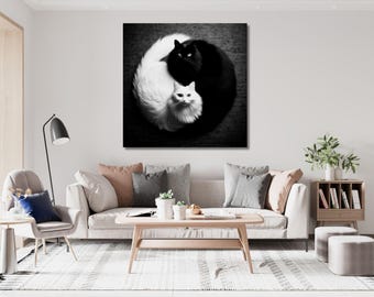 Black and White Cat Poster,Cute Cat Wall Art,Cute Kitten Illustration Art,Cat Lover Gift,Funny Cat Canvas,Ready To Hang Canvas,Animal Paint