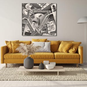 Stairs by Maurits Cornelis Escher Poster,M C ESCHER Canvas,Escher Paint Escher Wall Art Escher Painting Gift Of Home Wall Decor Modern Decor