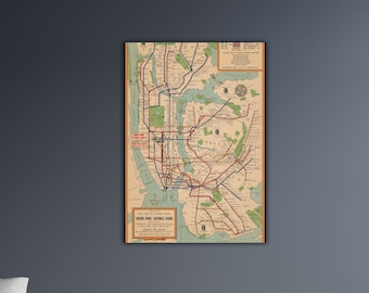 New York Vintage tunnelbanekarta Tryck New York väggkonst New York karta konst New York City vägkarta Poster Vintage gåva karta duk kontor väggdekor