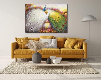 Peacock canvas, vintage muurkunst, pauw print, antiek muur decor, vintage pauw muur kunst, dierlijke kunst, klaar om op te hangen canvas, decor kunst voor thuis