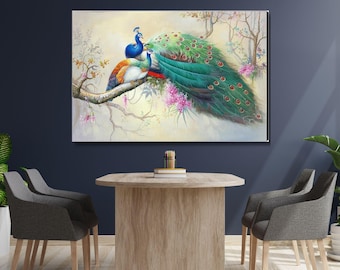 Peacock canvas, vintage muurkunst, pauwenprint, antiek muur decor, vintage pauwencanvas, dierlijke kunst, canvas muurkunst, klaar om op te hangen canvas
