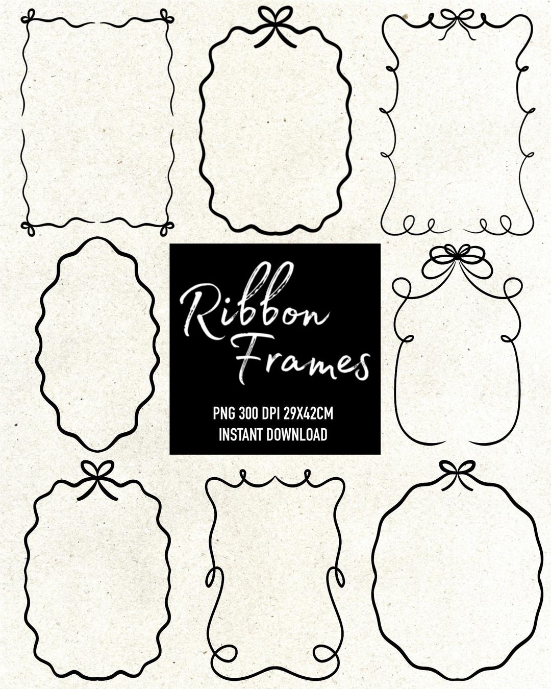 8 Ribbon Frame Borders Bow PNG Digital Frames Instant Download - Etsy